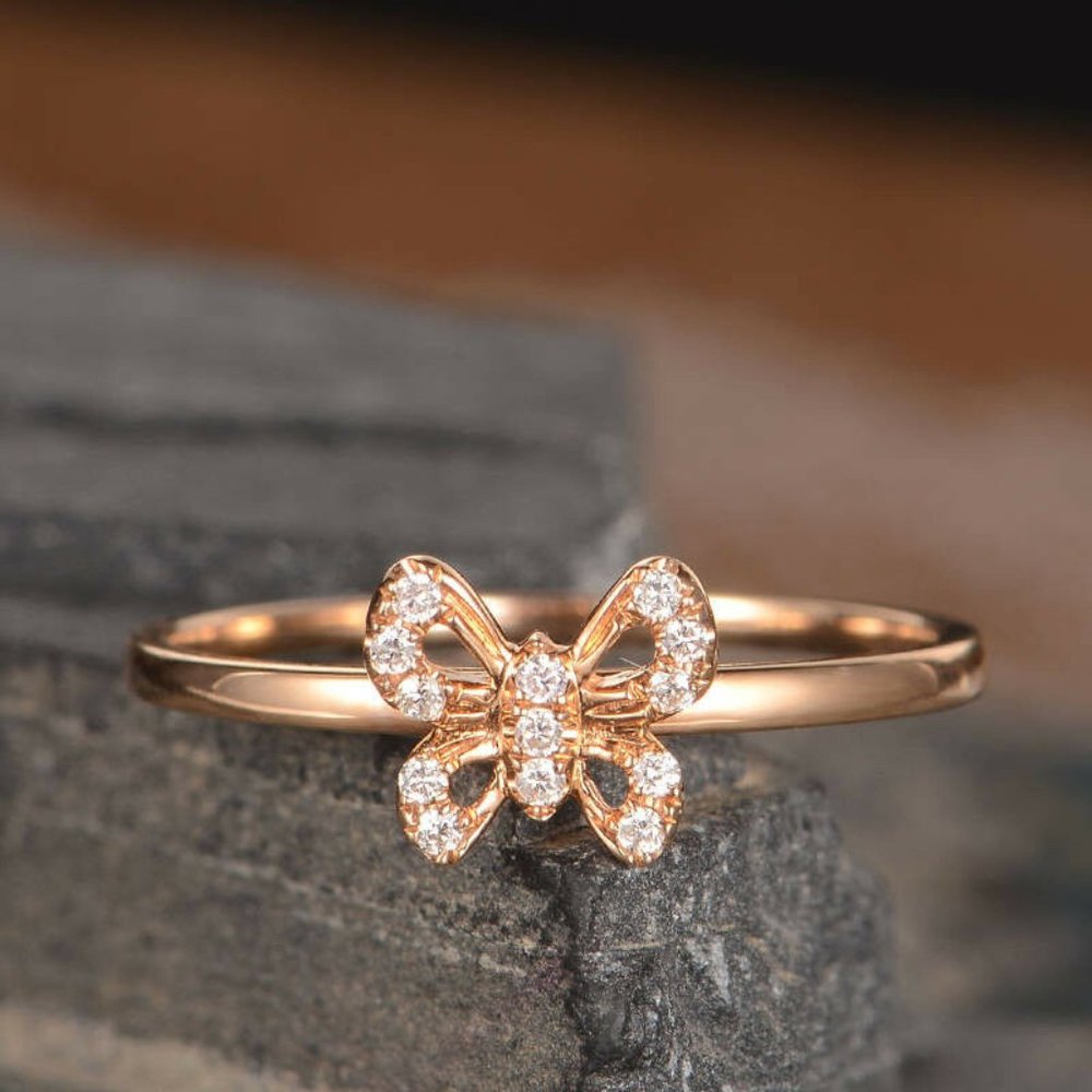Rose Gold Filled White Sapphire Butterfly Ring